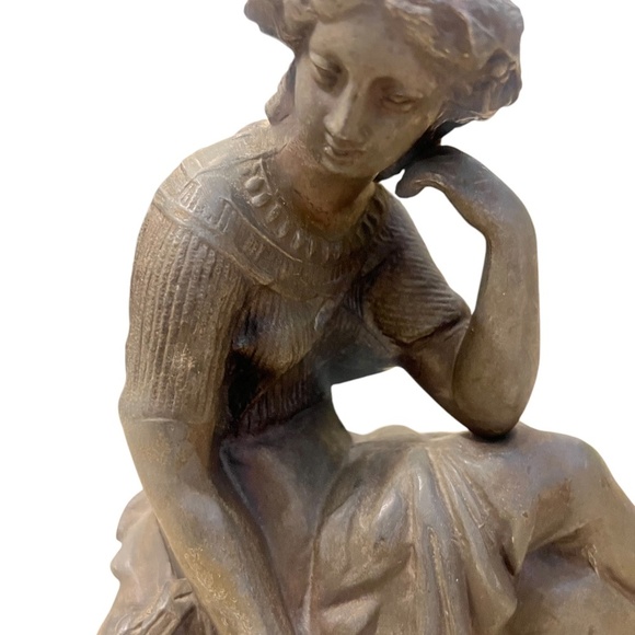 Cast Metal Art Nouveau Statue of Woman with A Lyre Metal Alloy Harp Collectible - Picture 10 of 10